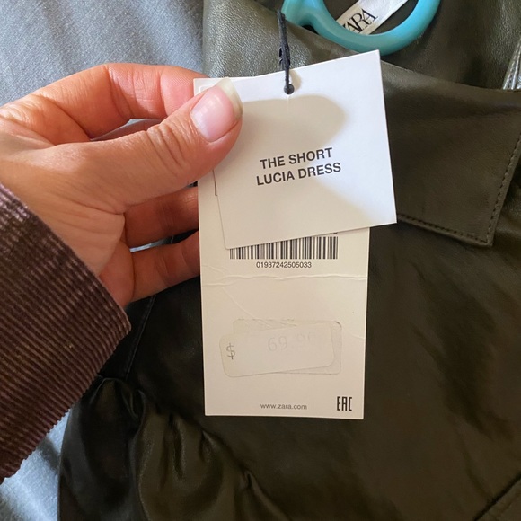 Zara Faux Leather Mini Dress Khaki - NWT - Picture 7 of 14